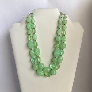 Vintage Green Plastic Bead Double Stranded Necklace